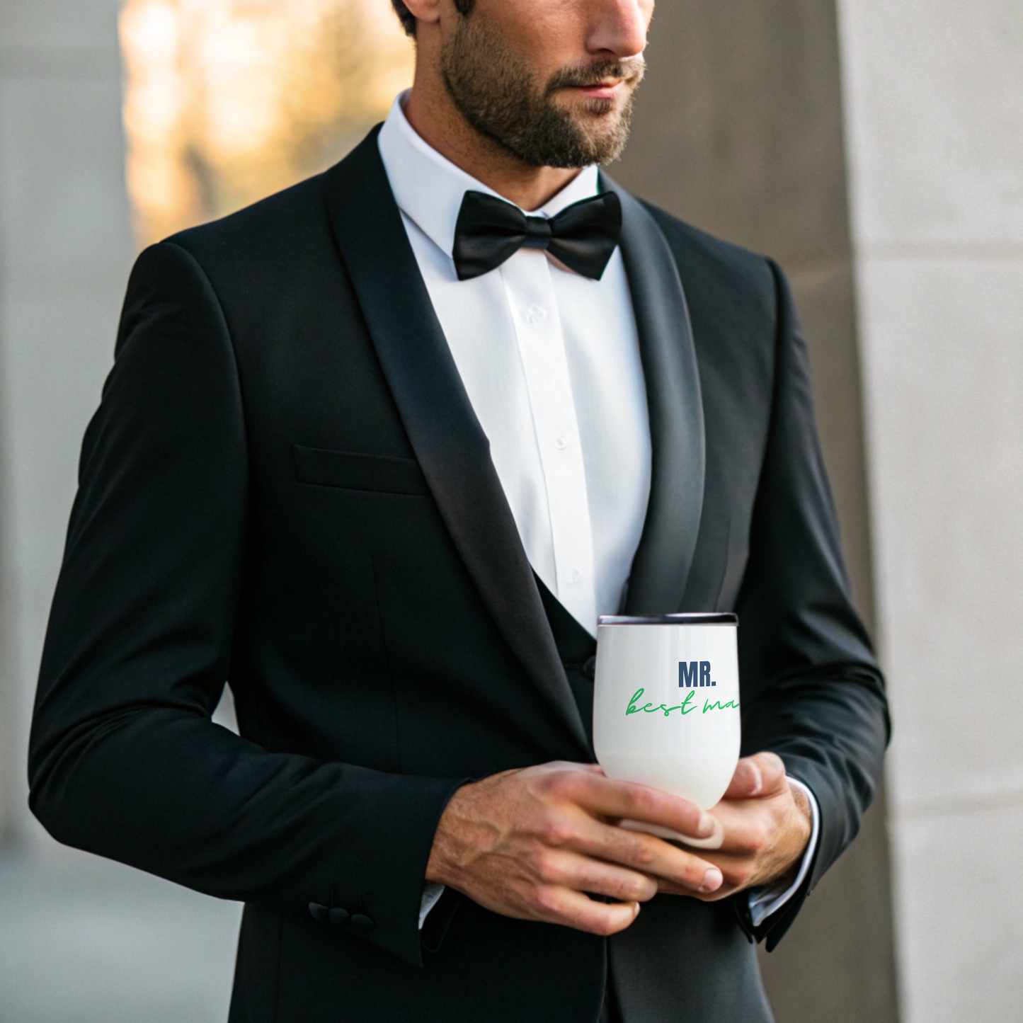 "Mr. Best Man" Wine Tumbler (12oz/355ml) (White)