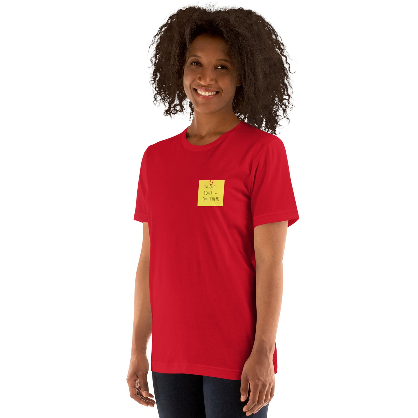 "Don't Hate Me - The Iconic Post-it" Unisex T-shirt (Print FRONT and BACK) (Various Colors)