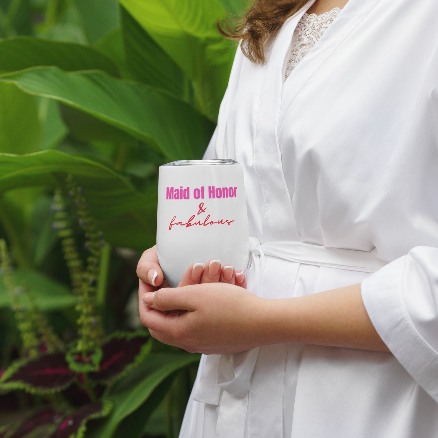 "Maid of Honor & Fabulous" Wine Tumbler (12oz/355ml) (White)