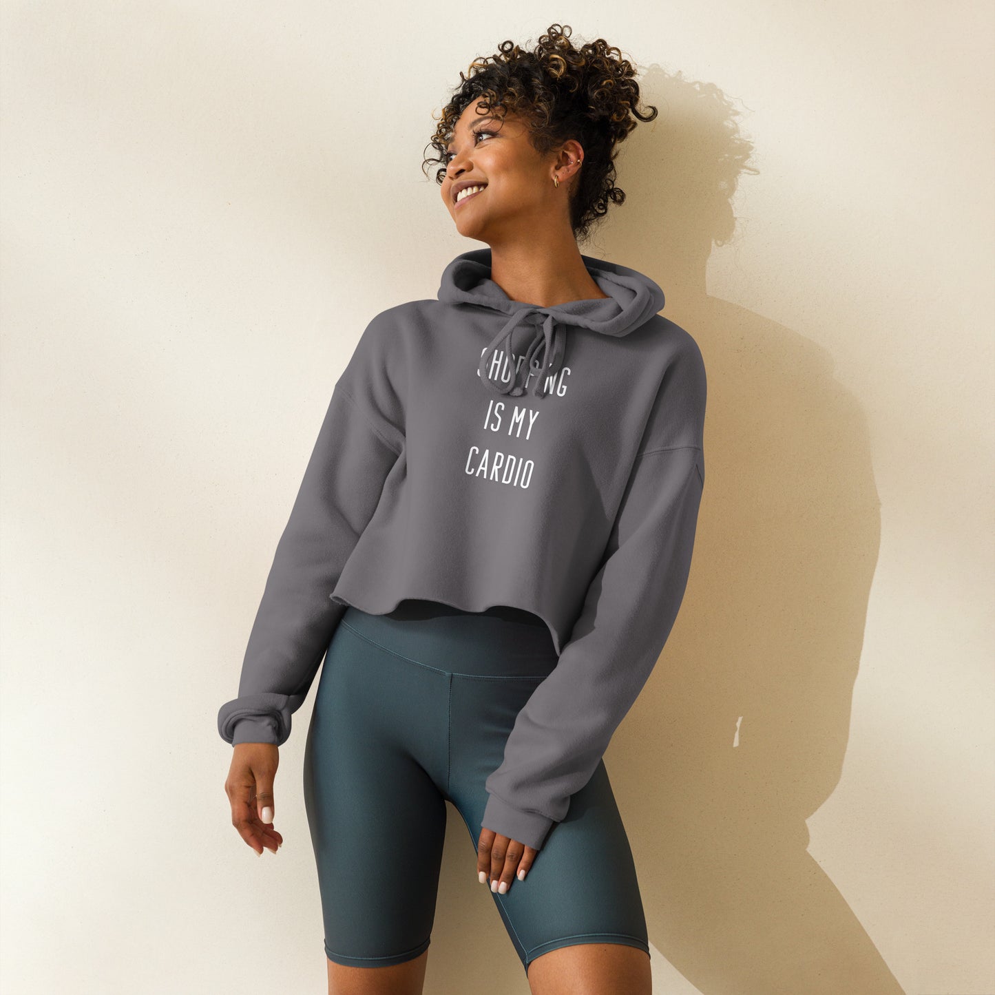"Shopping Is My Cardio" Cropped Hoodie (Print) (Various Colors)