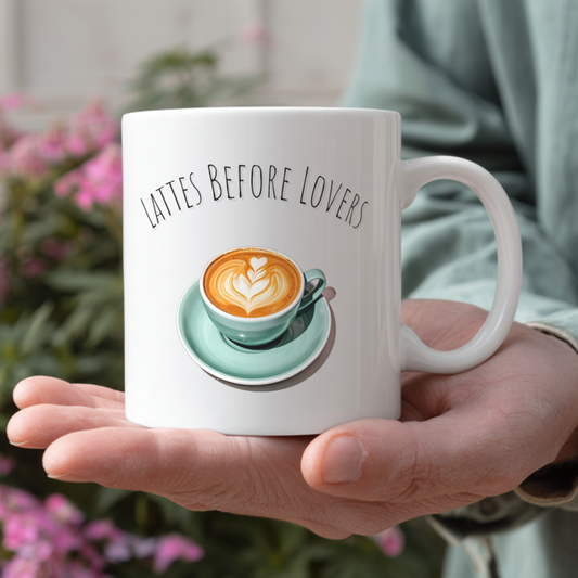 "Lattes Before Lovers" Glossy Ceramic Mug (11oz/15oz/20oz) (White)